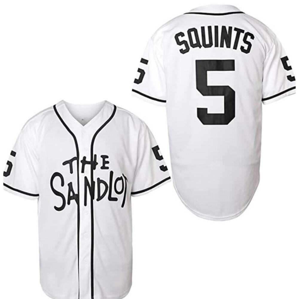 Sandlot Baseball Jersey Squints #5 White Black Stitched Men's Size M